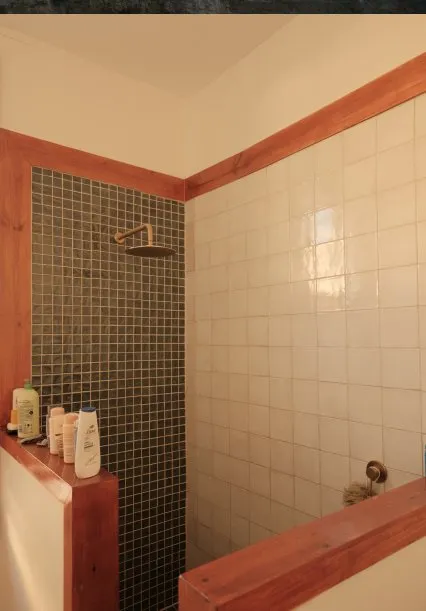 Finished bathroom with built-in plumbing.